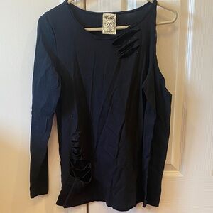 Vocal Black Long Sleeve Top with Cut-Outs